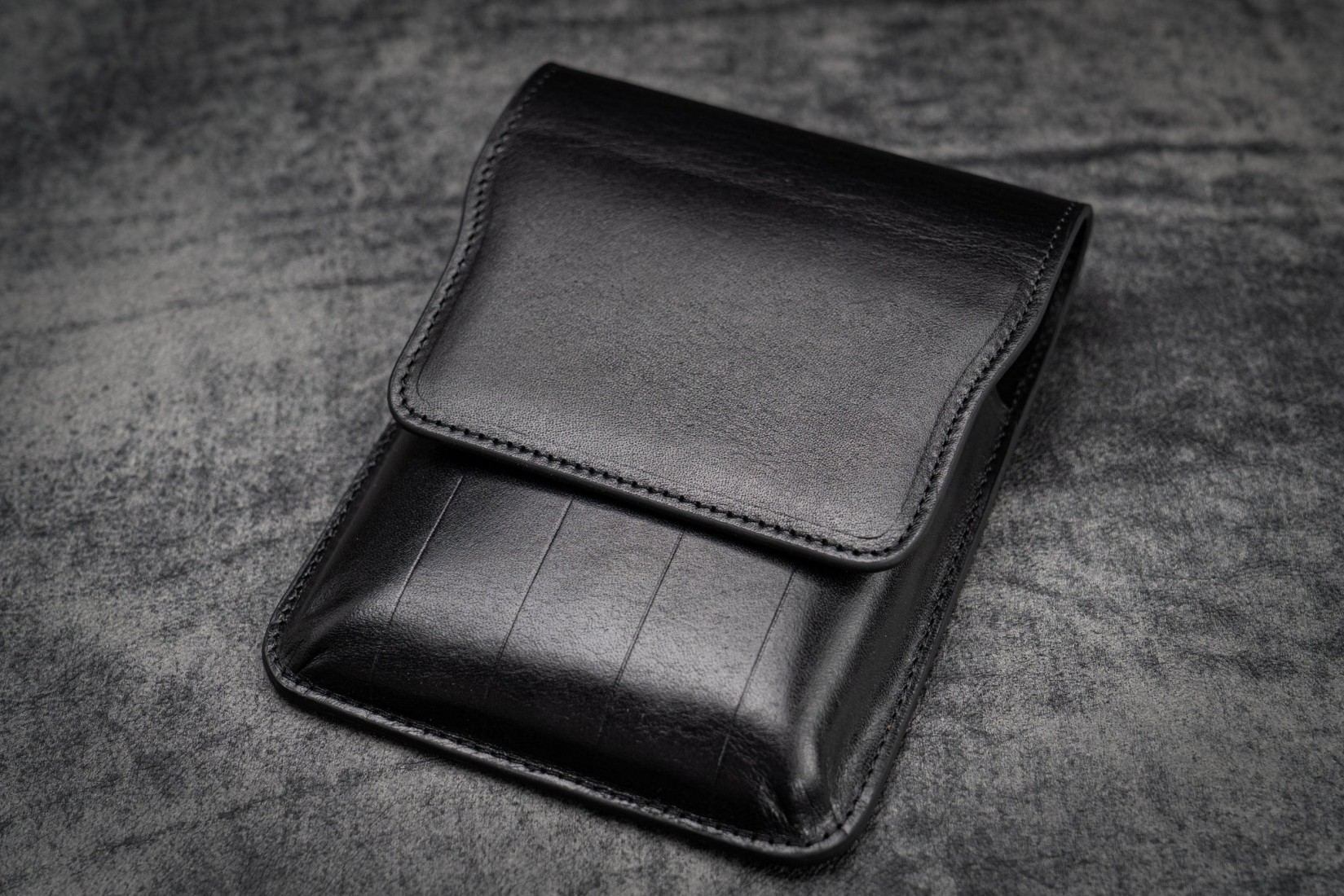 Galen Leather Flap Pen Case for Five Pens - Black