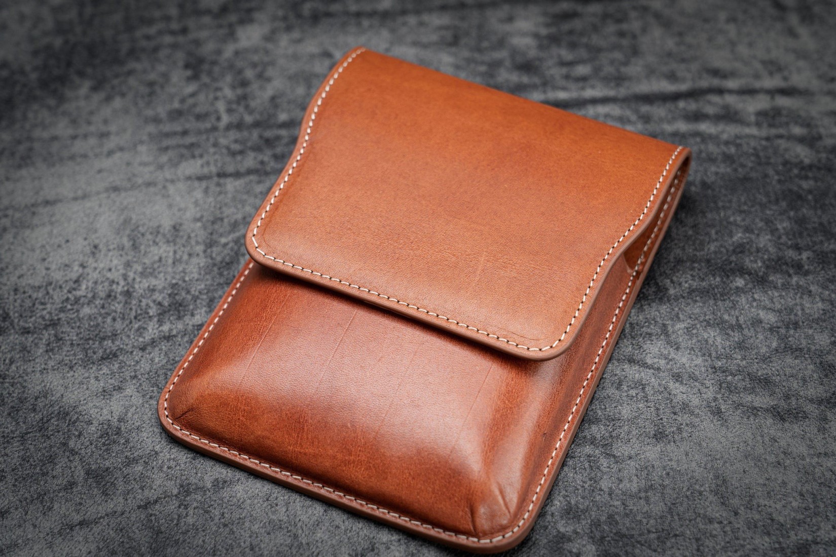 Galen Leather Flap Pen Case for Five Pens - Brown