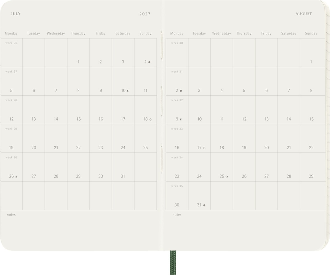 Moleskine weekly classic diary 2027, pocket 9x14, soft cover, 12 months, myrtle green
