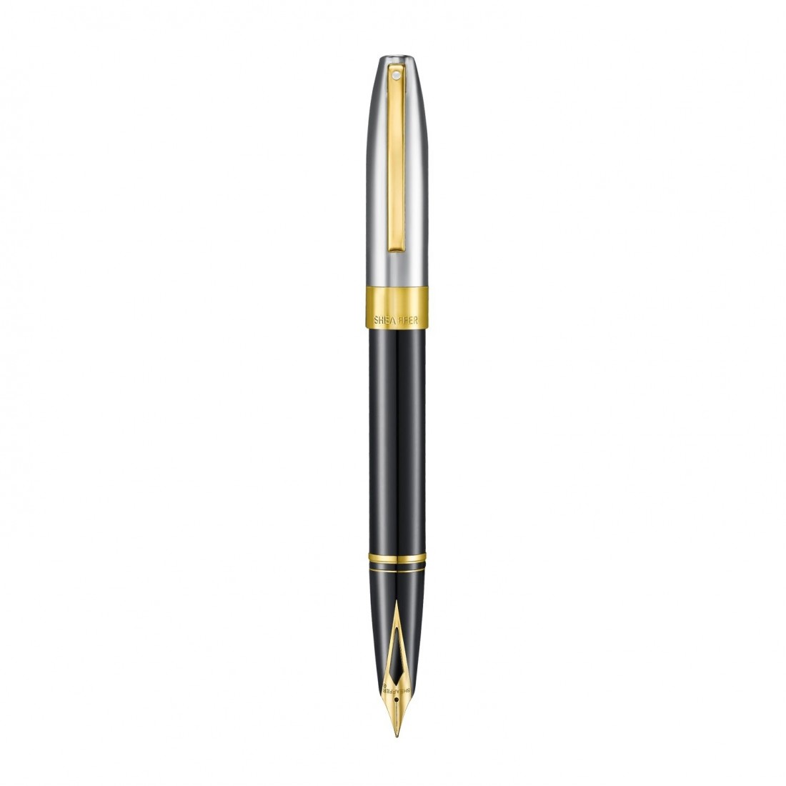 Sheaffer Legacy 9065 Glossy Black and Chrome Bi-color Fountain Pen with 14K PVD Gold-Plated, Stainless Steel Inlaid Nib and Trims