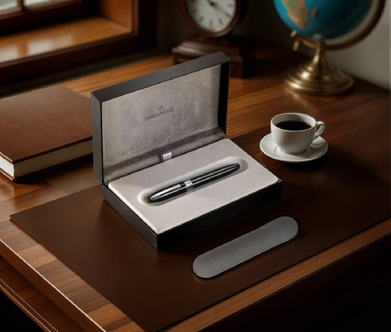 Sheaffer Legacy 9064 Glossy Black Inlaid Nib Fountain Pen with Chrome-Plated Trims