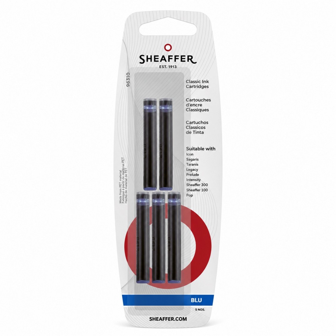 Sheaffer Classic Ink Cartridge, Pack of 5, Blue