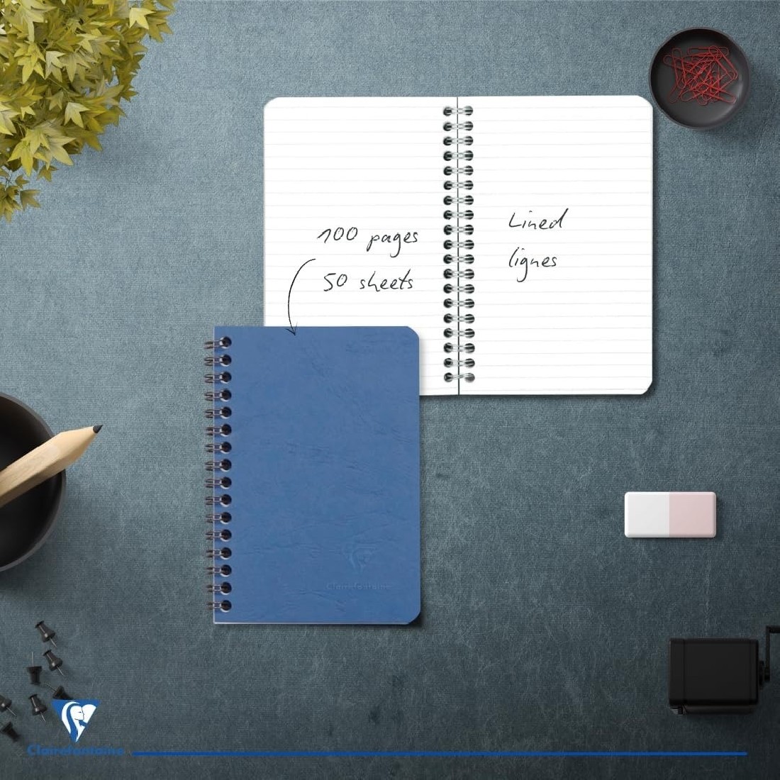 Clairefontaine 785964C Spiral Book, Prediction Bag Portrait Notebook, 9.5 x 14 cm, 5-He Pack, 50 Sheet, Blue