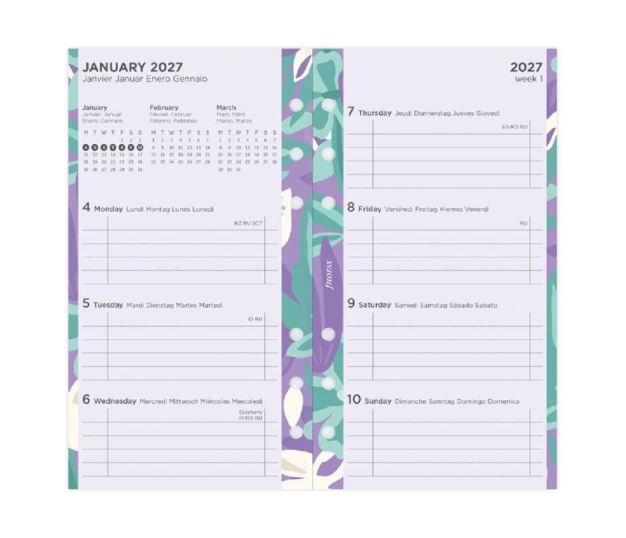Refill Personal 2027 Floral Illustrated Diary Refill Pack 27-6341 Filofax