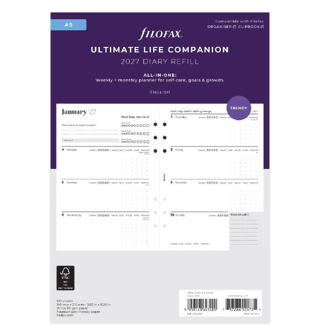 Refill A5 2027 Ultimate Life Companion Week on two Pages 27-68318 Filofax