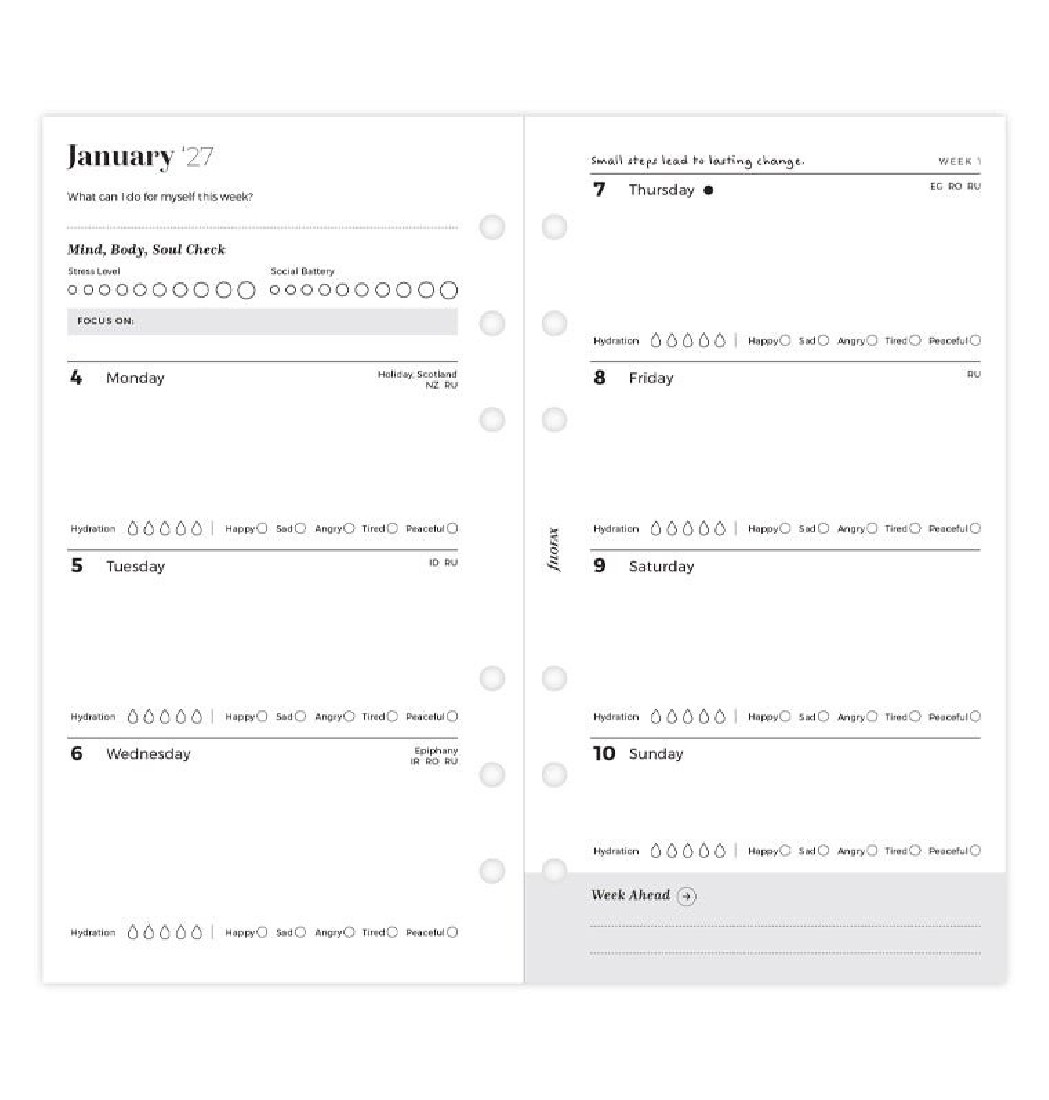 Refill Personal 2027 Ultimate Life Companion Week on two Pages 27-68319 Filofax
