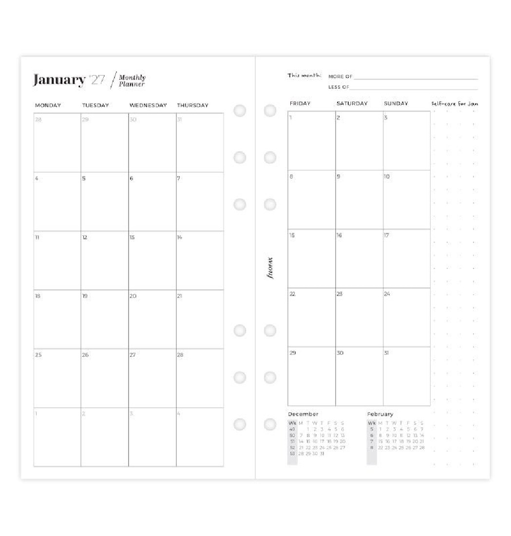 Refill Personal 2027 Ultimate Life Companion Week on two Pages 27-68319 Filofax