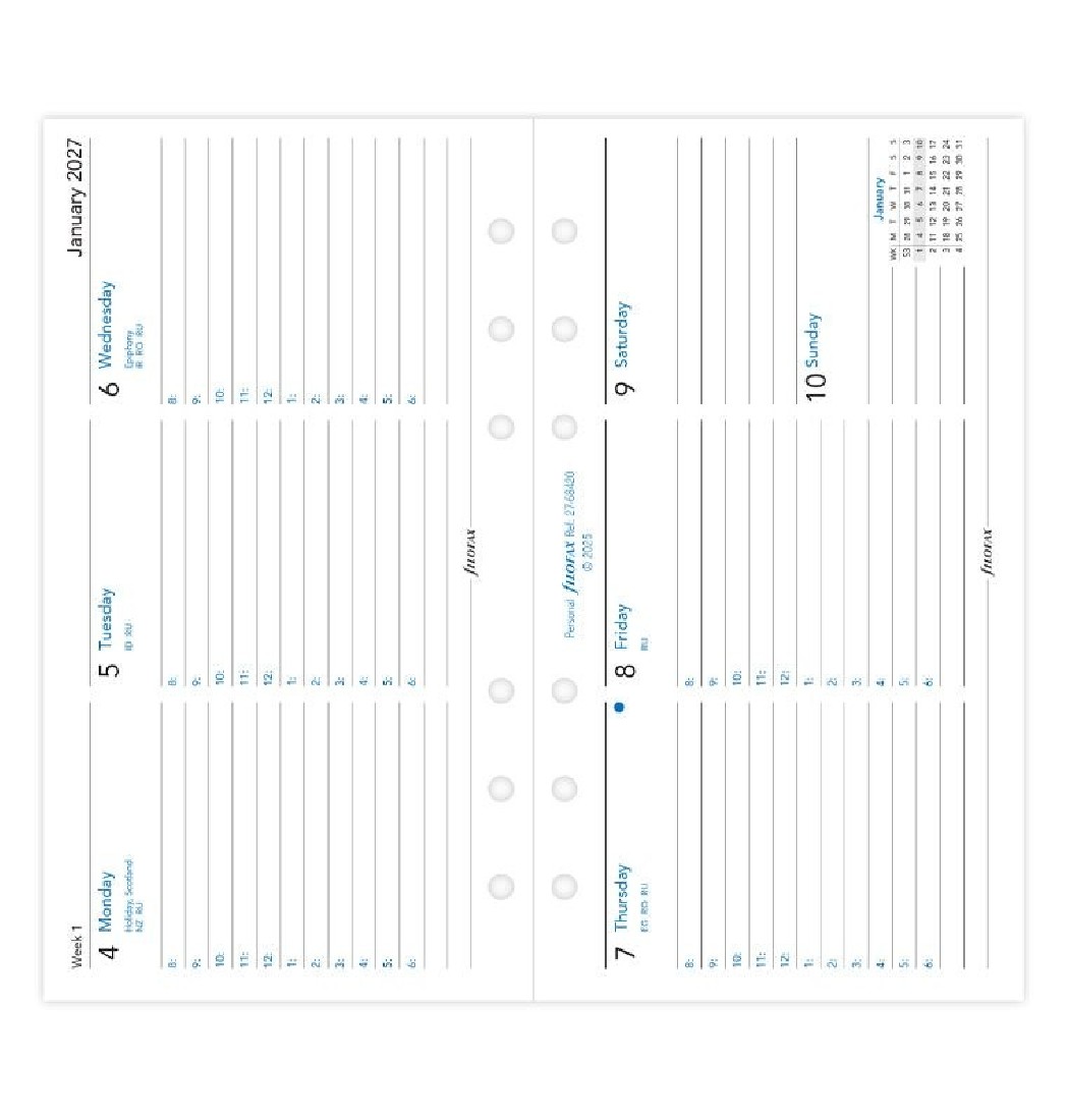 Refill 2027 Personal Week Horizontal On Two Pages 27-68420 Filofax