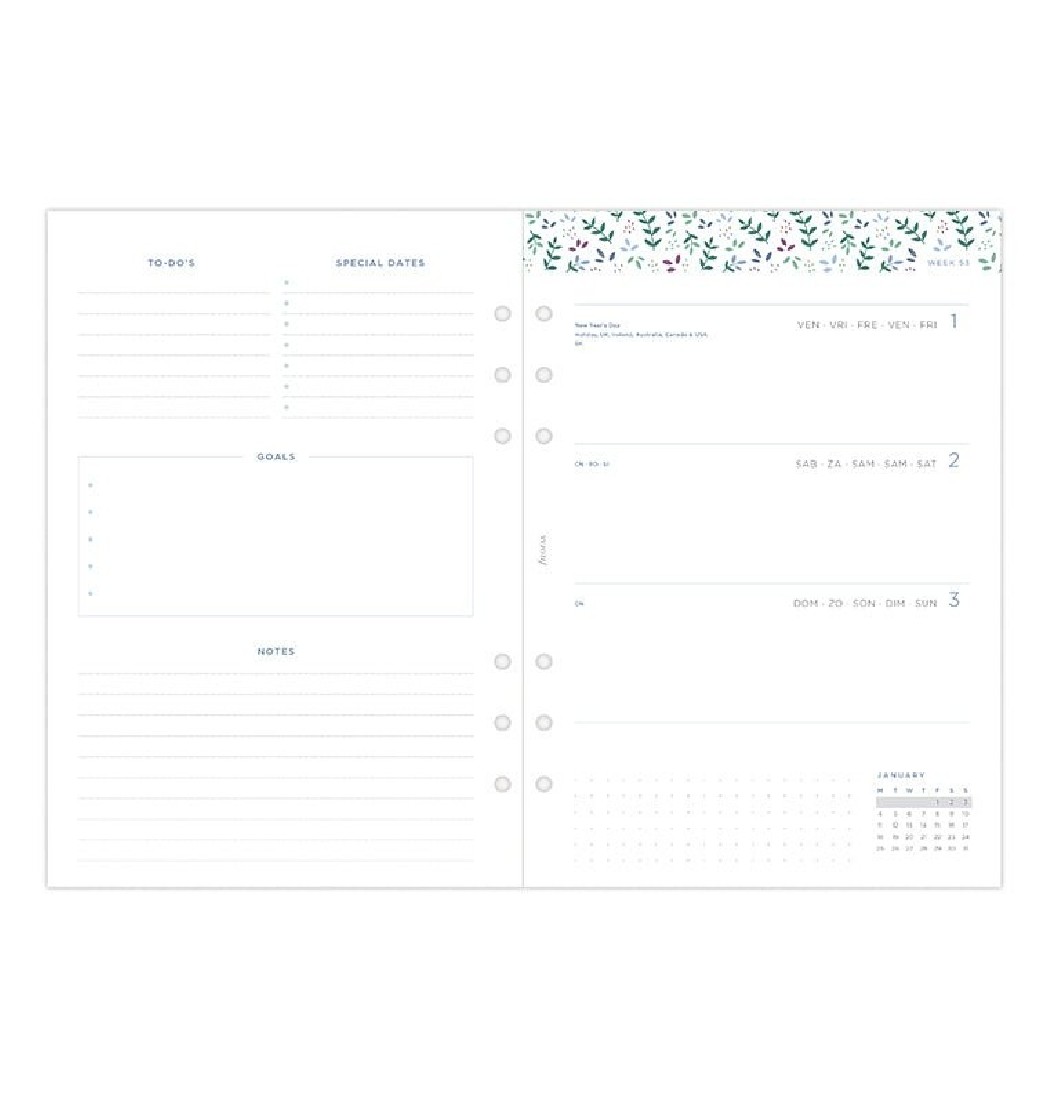 Refill A5 2027 Garden Week on Two Pages 26-68592  Filofax