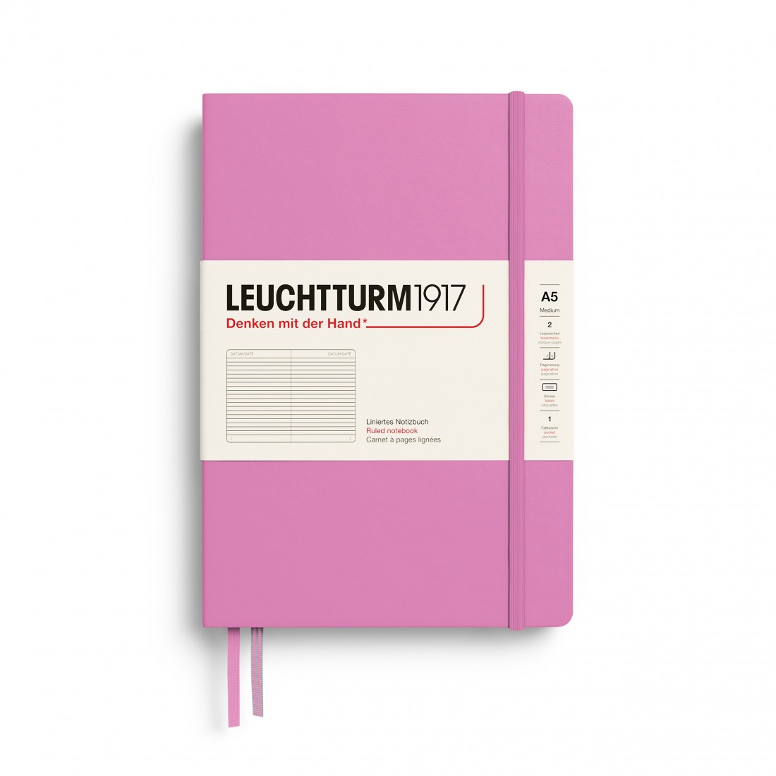 Leuchtturm 1917 notebook hard cover, ruled, 251 pages, 80gsm, Bubblegum 400869