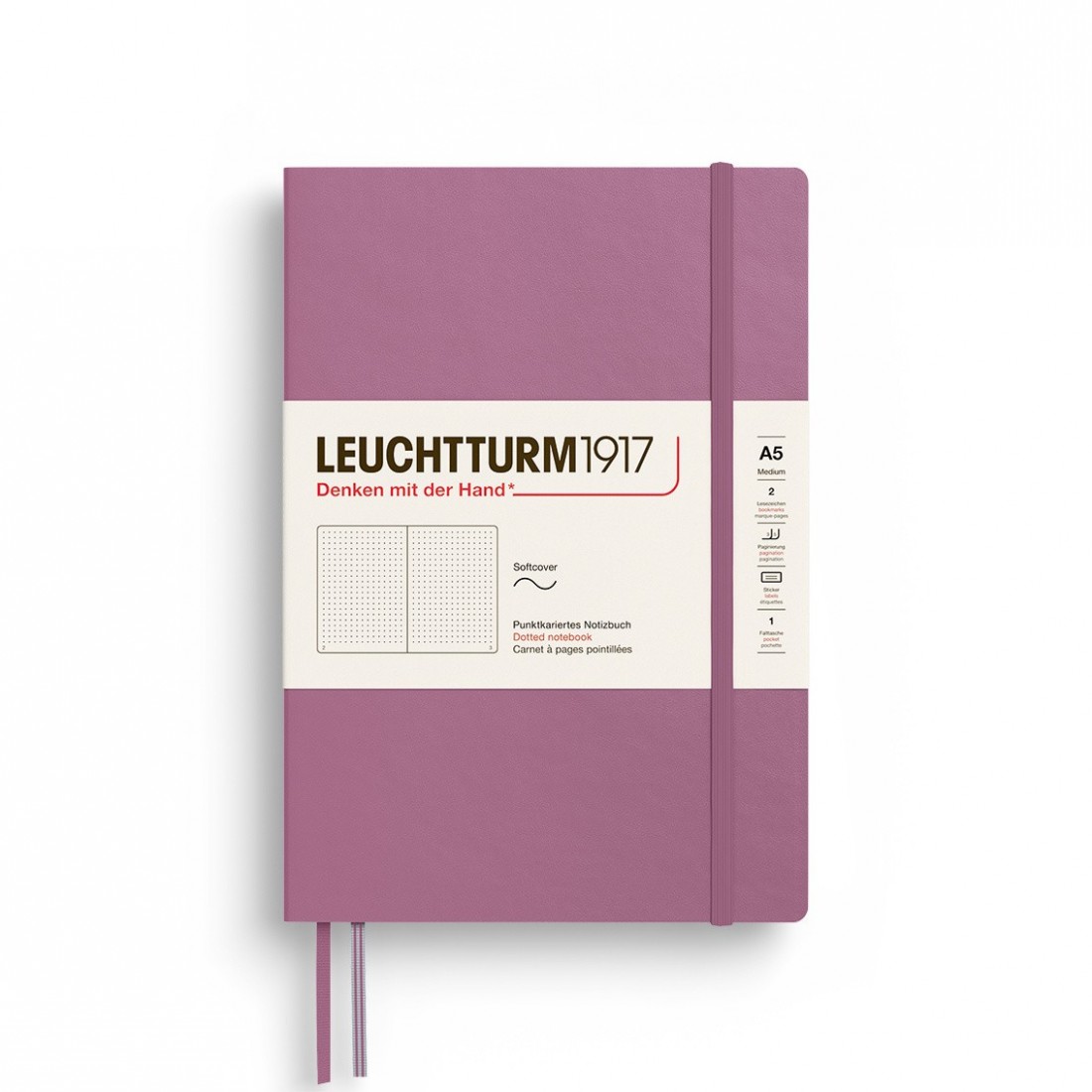Leuchtturm 1917, A5 dotted notebook, softcover, 123 pages, 80gsm, Dusty rose 372201