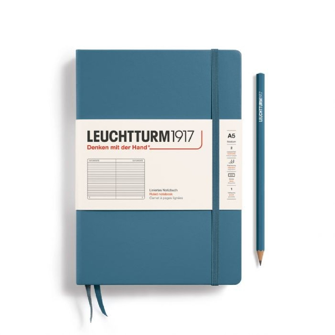 Leuchtturm 1917 Set A5 Stone Blue Hard Cover Notebook and Ballpen plus Pen Loop