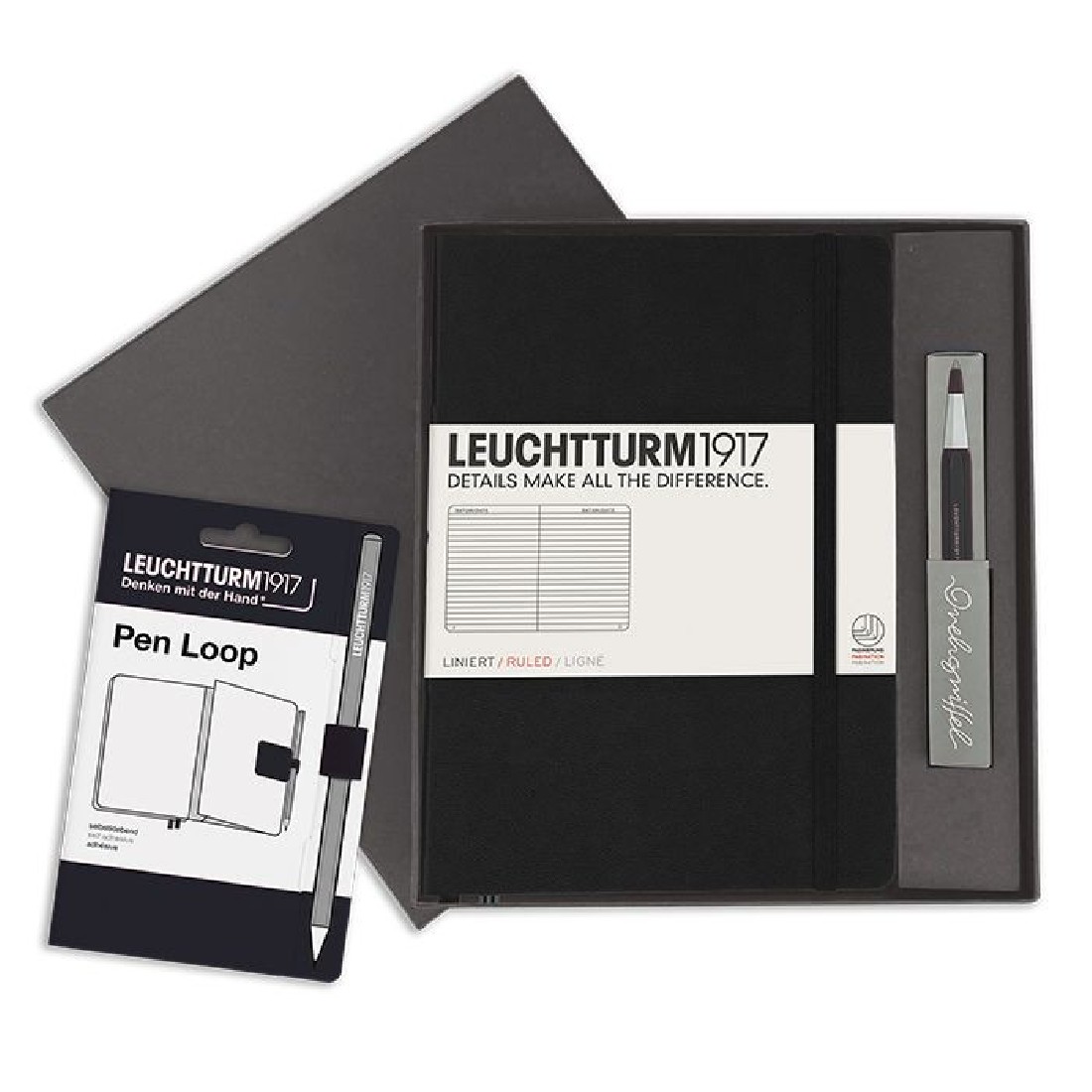 Leuchtturm 1917 Set A5 Black Hard Cover Notebook and Ballpen plus Pen Loop