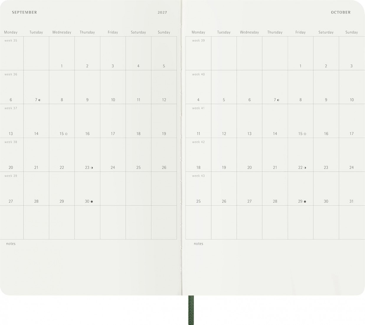 Moleskine Classic Planner 2027 Large 13x21cm, Daily, soft cover, 12 months, Myrtile Green