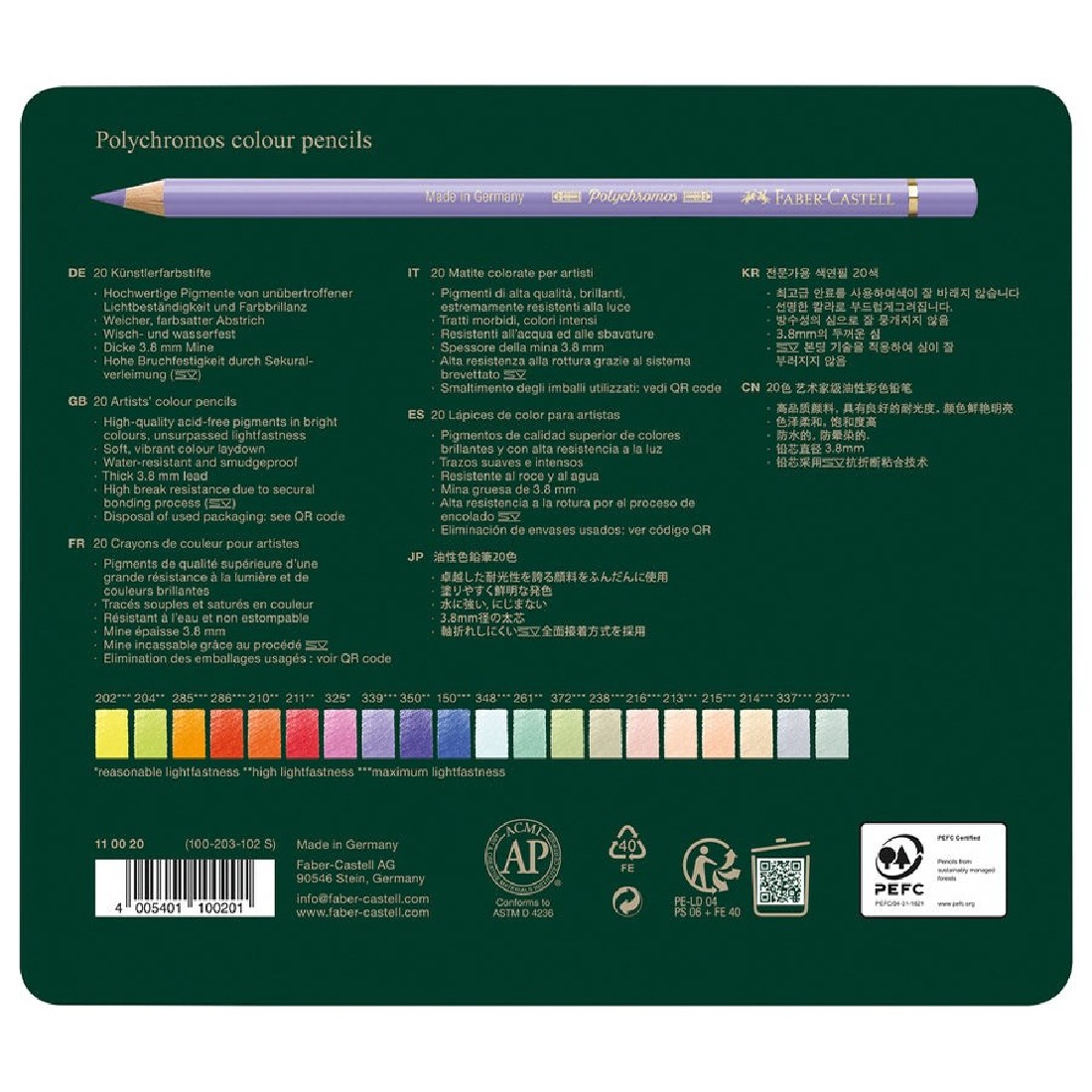 Faber Castell Polychromos Artists  Colour Pencils  Tin of 20, 110020