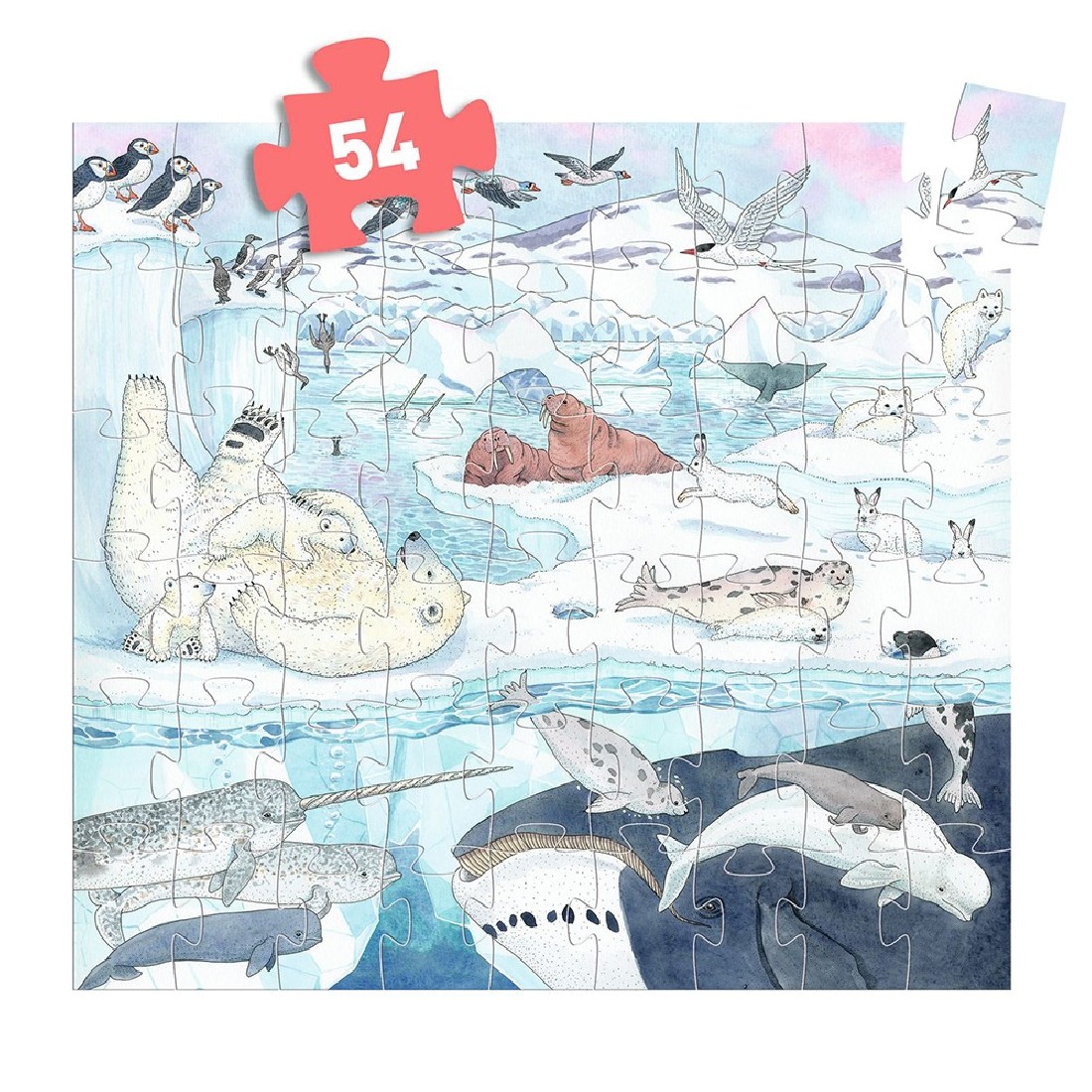 Puzzle σε σχηματικό κουτί 54 τεμ. Πολικά ζώα 07294 Djeco