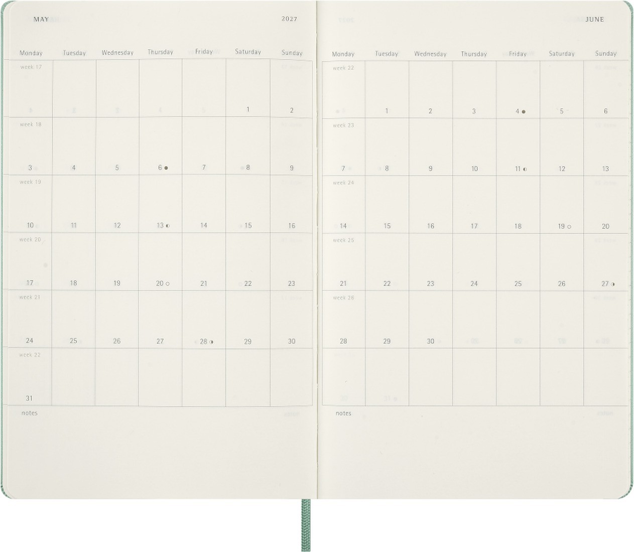 Moeskine Classic Planner 2027 Large 13x21cm, Weekly, hard cover, 12 months, Sage Green